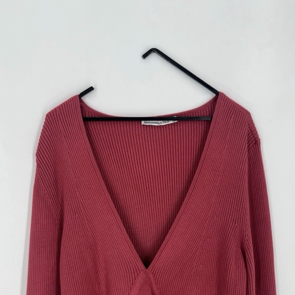 Abercrombie & Fitch Plunge Bustier Ribbed Knit Long Sleeve Sweater Bodysuit